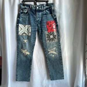 PacSun Blue Relaxed Jeans with Distressed Patchwork